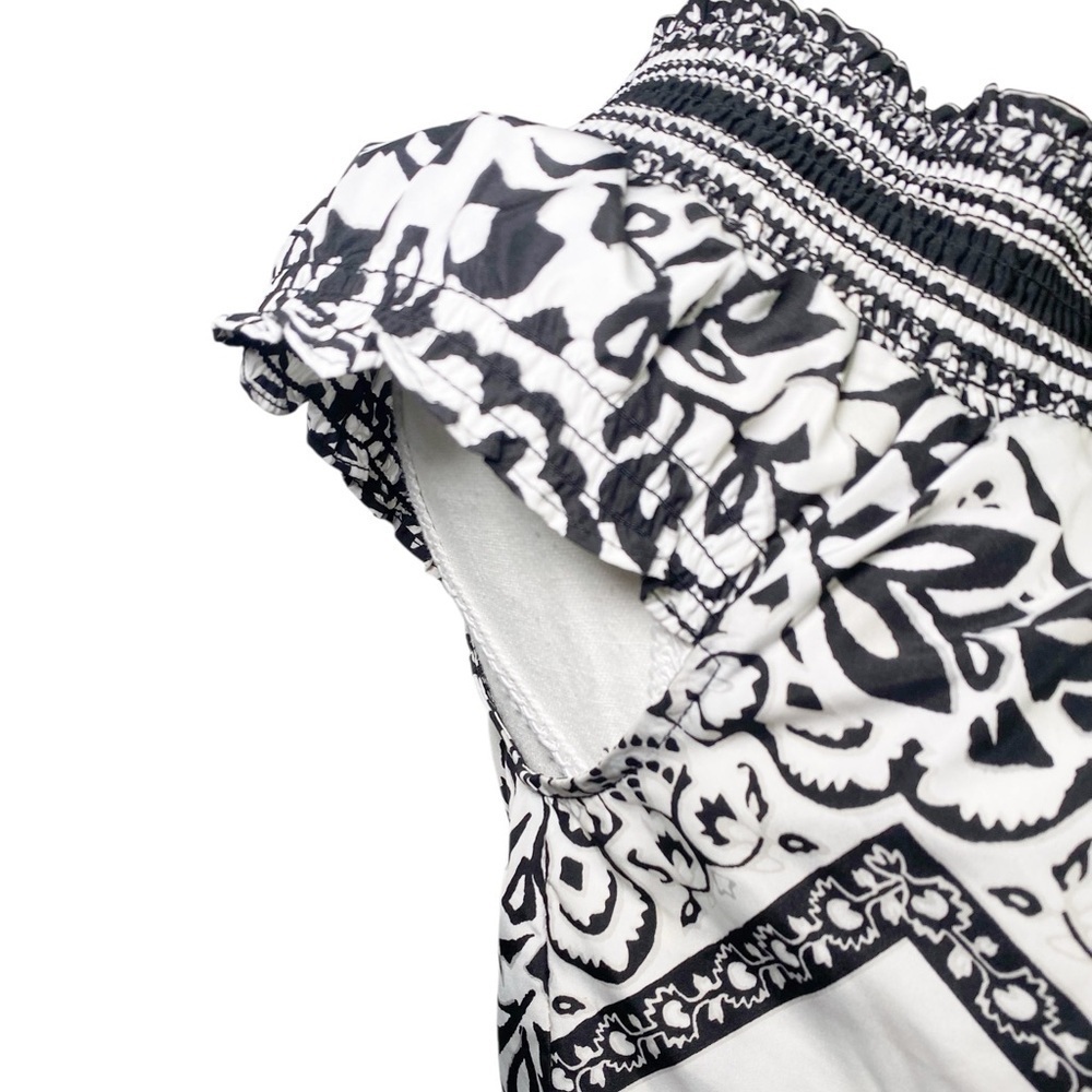 White House Black Market Black and White Paisley Tie Front Blouse - Picture 4 of 12